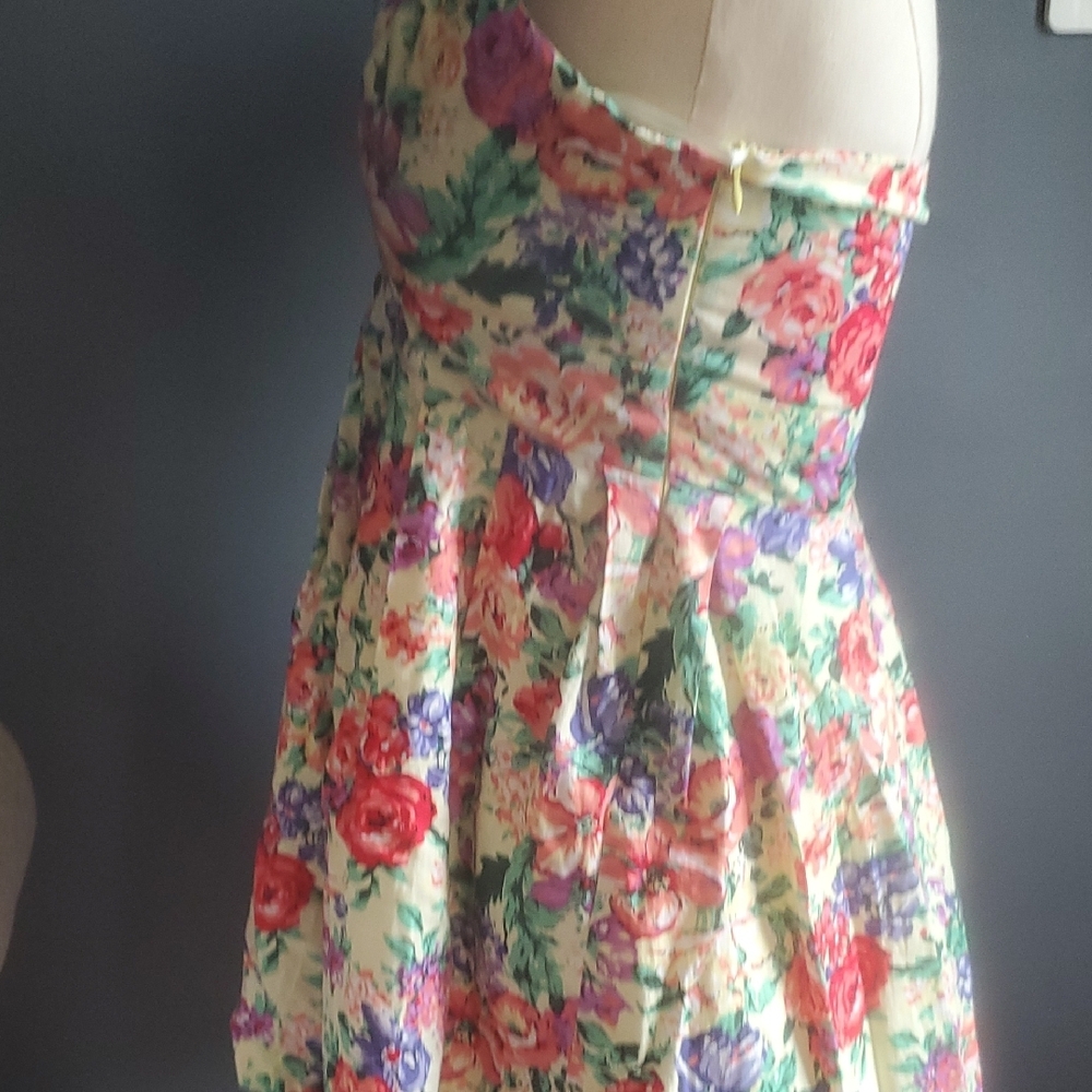 Sans Souci Pink and Green Pleated Strapless Sundress Sz M - Picture 7 of 17
